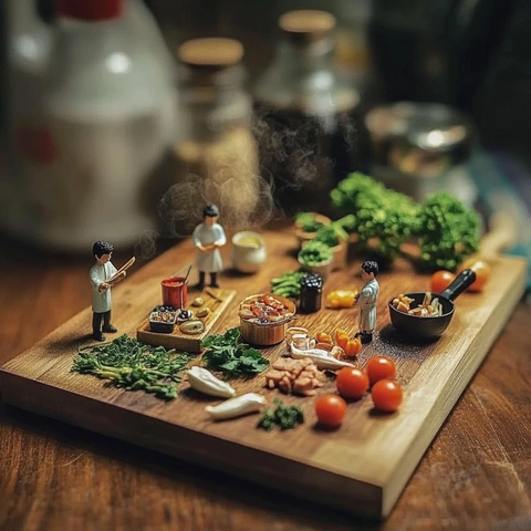 迷你人偶厨房烹饪场景