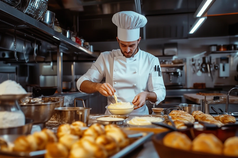 烘焙师专注制作奶油酥皮点心