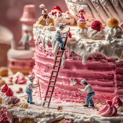 小巧厨师装饰巨型蛋糕