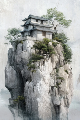 悬崖上的古风建筑