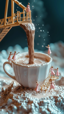 巨型瓷杯热巧克力与小人