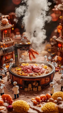 巨大麻辣香锅与迷你厨师