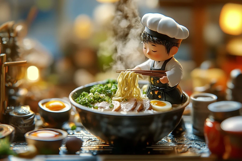 小厨师精心制作日式拉面