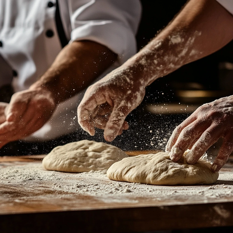 厨师揉面制作披萨面团