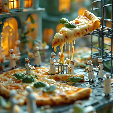 微型厨师制作巨型披萨