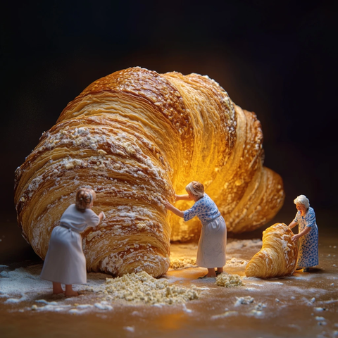 迷你奶奶制作巨大牛角面包