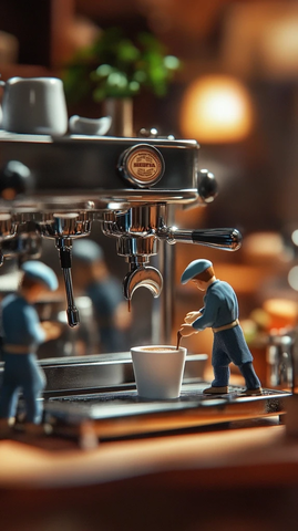 迷你咖啡师准备浓缩咖啡