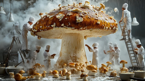 专业厨师处理巨型蘑菇