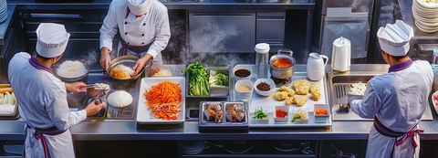 厨房忙碌场景与多彩食材