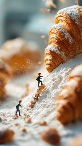 迷你人爬巨型羊角面包山