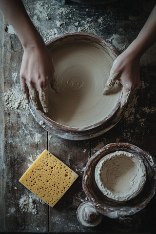 双手制作陶艺的瞬间