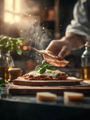 厨师放炸猪排进烤箱