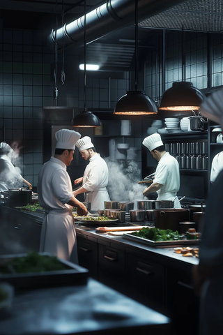 专业厨房厨师烹饪瞬间