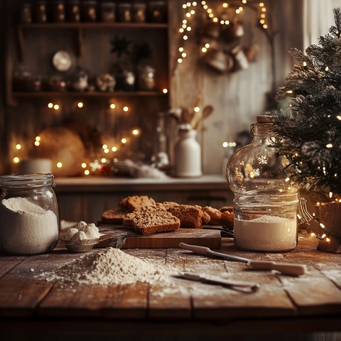 圣诞厨房烘焙工具与面粉