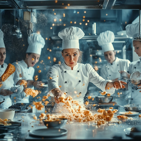 忙碌厨房中的女厨师