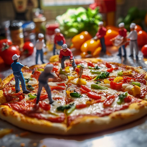 迷你厨师制作香辣腊肠披萨