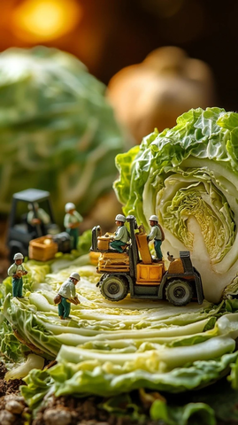 迷你工人处理卷心菜场景