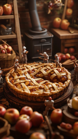小工人制作巨型苹果派