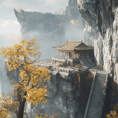 悬崖上的古风建筑