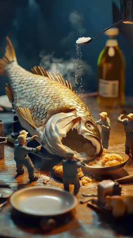 小渔夫烹饪巨型鱼排