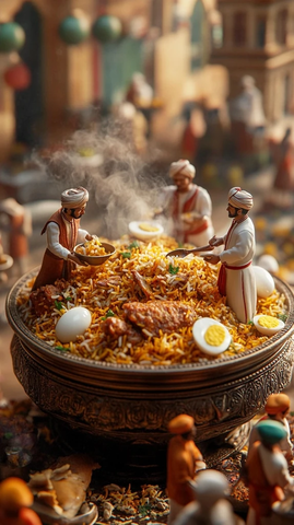 香浓羊肉饭配炸洋葱和香草