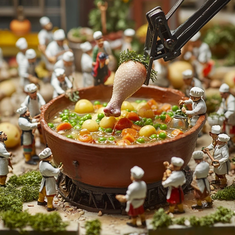 迷你厨师团队烹饪巨型鸡汤