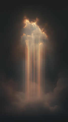 彩虹光芒透过迷雾