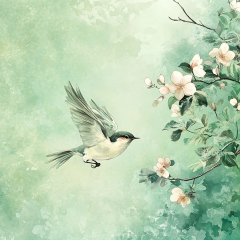 飞鸟和谐水彩画