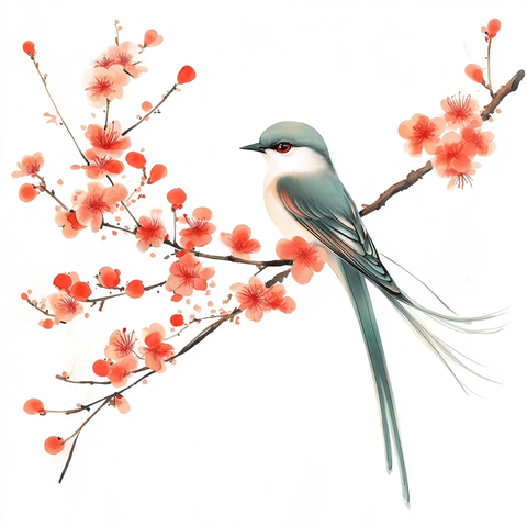 鸟儿花枝栖息图