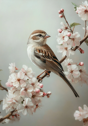 鸟儿栖息花枝间