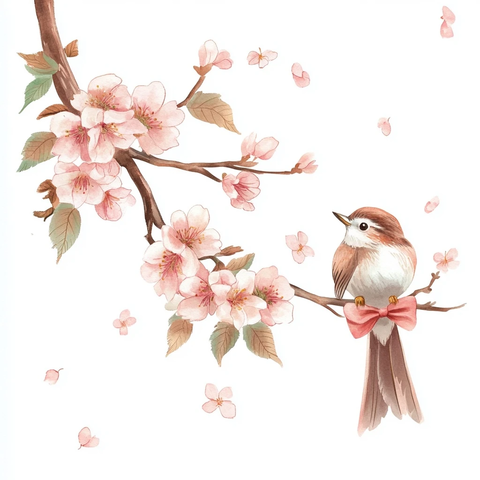 樱花枝条小鸟蝴蝶结