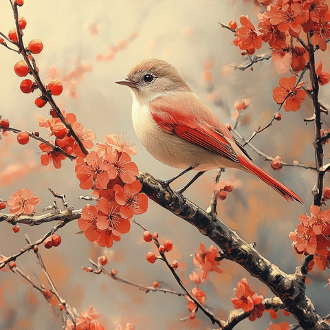 女孩红衣漫步花间