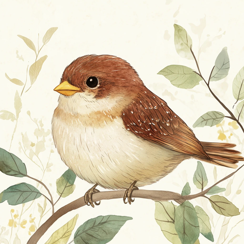 棕色圆身白肚小麻雀