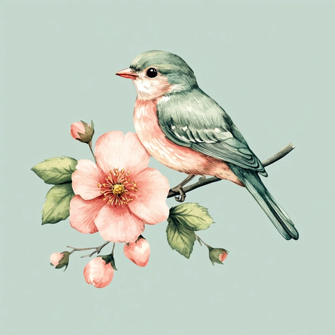 花朵鸟类水彩风格