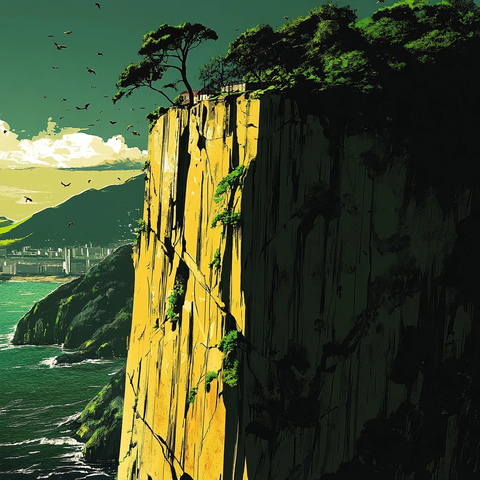 悬崖边树木矗立的壮观自然景象