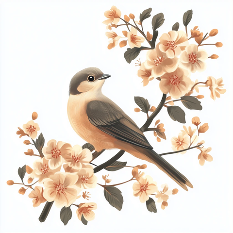 桃色鸟与花纹贴纸