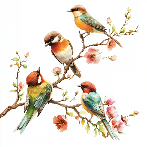 鸟群花朵白背景摄影