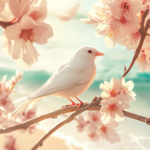 樱花夏日海滩白鸟