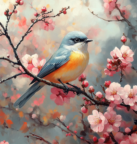 粉色花鸟画春日盛景