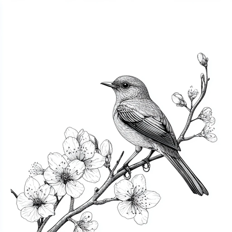 夜莺栖息春枝图