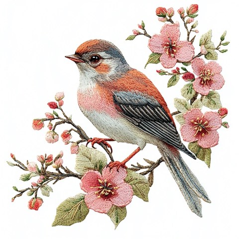 传统刺绣鸟与绘画图案