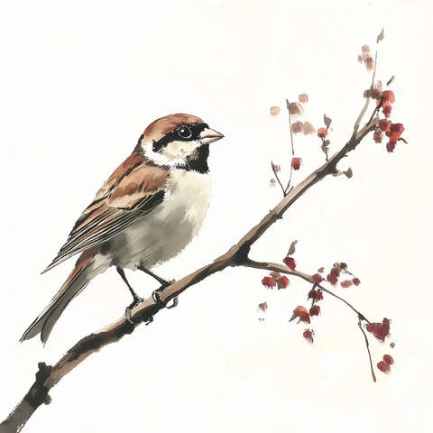 麻雀立枝头风水图