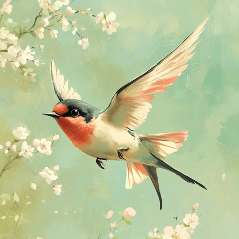 燕子飞翔绿粉花海