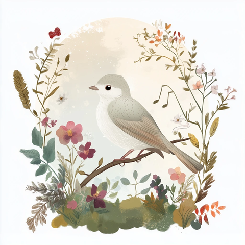 夜莺栖息花丛月下