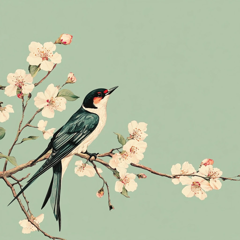 春日桃花燕子绿意