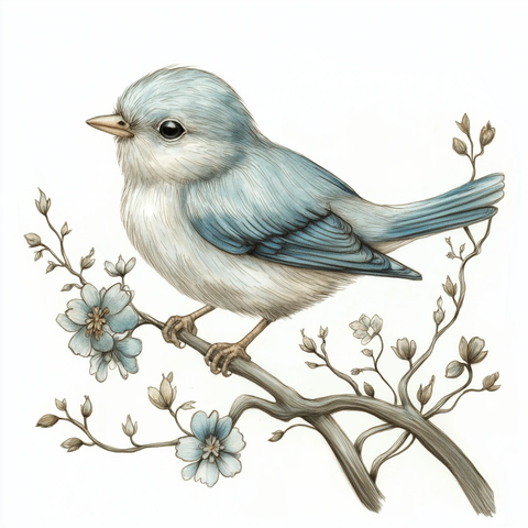 浪漫蓝鸟旧世界风格绘图