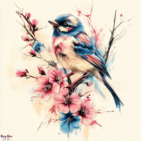 美女鸟花树纹身