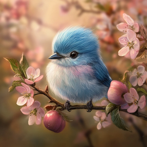 蓝鸟栖息苹果花枝