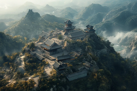 山间古建筑群鸟瞰全景