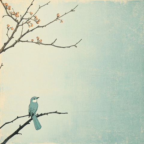 简约蓝鸟木刻背景